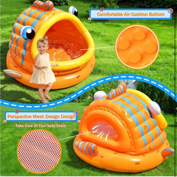 Indoor & Outdoor Inflatable Shade Kiddie 👦🏻👧🏻 Pool with Whale 🐳 Canopy - Picture 4 of 9